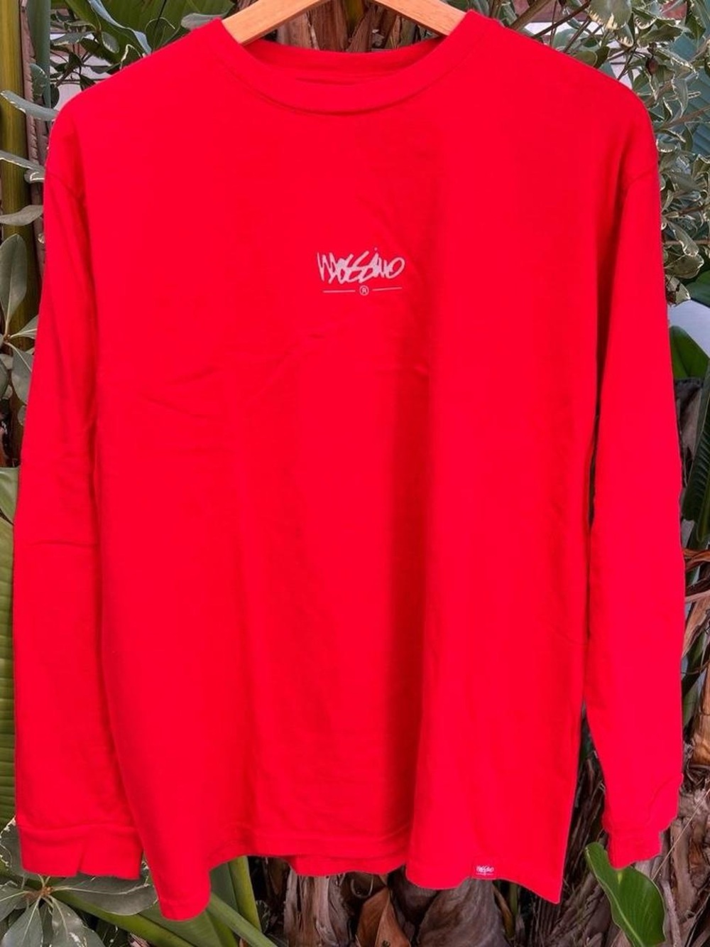 Mossimo Long Sleeve T Shirt Mens M Red Logo Tee 100% Cotton Y2K Style